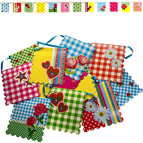 Party-Girlande Bunt, 12 Wimpel (16 x 17 cm), 4 m Gesamtlänge. Geburtstagsgirlande Wimpelkette Dekokoration …