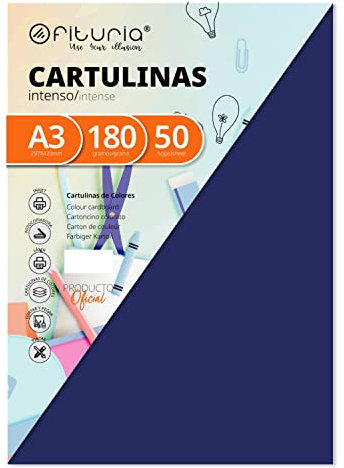 Pack 50 Cartulinas Color Azul Oscuro Tamaño A3 180g
