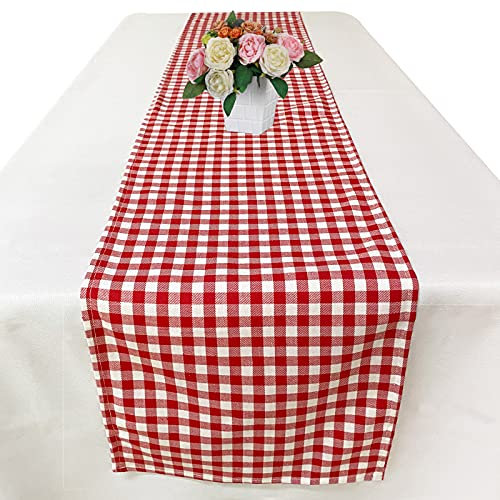 Chemin de table vichy rouge et blanc de 183 cm – Chemin de table à carreaux en coton pour maison, cuisine, dîner, fête, Saint-Valentin