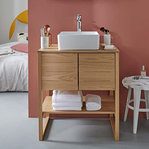 MOB-IN Meuble Salle de Bain Chêne Naturel 70 cm Atoll + Vasque carrée 36 cm