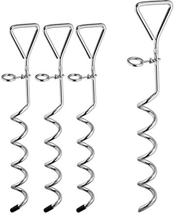 24 Piquetas para Camping, Espiral, Carpas & Cama Elástica, Acero, Sistema de Anclaje, 42 cm, Plateado