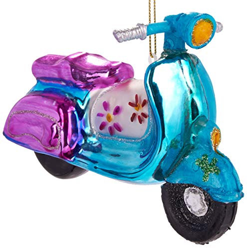 BRUBAKER Motor Scooter Retro Coloured - Handpainted Christmas Bauble Made Of Glass - Mouthblown Christmas Tree Decoration Figures Funny Decoration Pendant Tree Ball - 5.3 inches (13.5 cm)