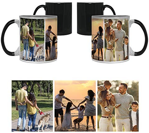 Personalised with Three Photos/Multi Photo Printed Collage Mug, Novelty, Ceramic Colour Changing Magic Mug, Memorable Gift Ideas for Family, Friends, Birthday, Any Special Occasion. (3 Photos)