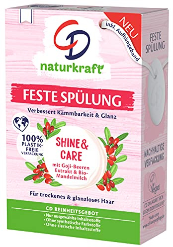 CD Après-shampooing solide Shine & Care - 75 g - Avec extrait de baies de goji et lait d'amande bio - Sans microplastique - Soin capillaire végétalien