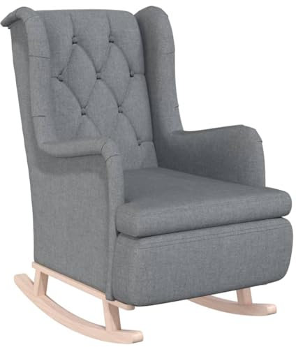 vidaXL Schaukelsessel mit Kautschukholz-Beinen Schaukelstuhl Schwingstuhl Relaxsessel Polstersessel Ohrensessel Loungesessel Hellgrau Stoff
