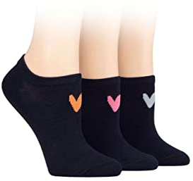 Caroline Gardner Ladies Patterned Cotton Trainer Socks Pack of 3 Navy Heart 4-8