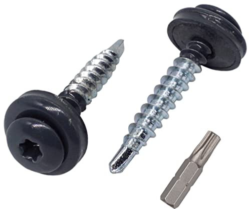 SKIR'CO Lot de 250 vis de toiture en métal, 4,8 x 35 mm, vis autoforeuses peintes avec rondelles EPDM, vis Torx en tôle (gris anthracite RAL 7016)