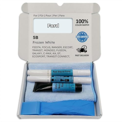 Genuine Colors Stylo de Retouche FROZEN WHITE 5B pour Ford Blanc FIESTA FOCUS RANGER ESCORT TRANSIT MONDEO FUSION GALAXY C-MAX KA GT ECOSPORT CONNECT S-MAX TOURNEO EVEREST KUGA ST RS RAPTOR BEV