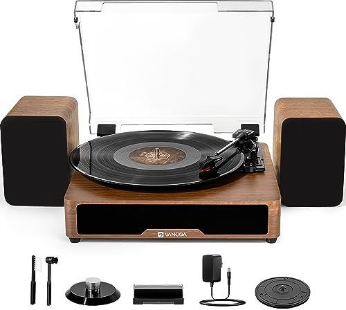 Elite High Fidelity Vinyl Turntable Record Player with Audio Technica Cartridge, Belt Drive, Built-in Preamp, High Mass MDF Wood Plinth - Walnut