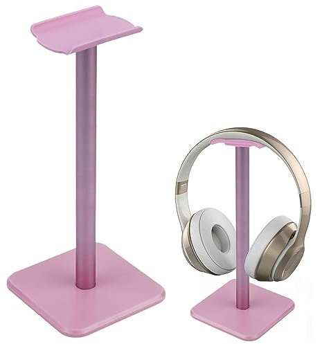 Deear Headphone Stand Gaming Headset Holder Universal Aluminum Metal Headphone Holder Hanger with Aluminum Supporting Bar Flexible Headrest ABS Solid Base for All Headphone, Pink