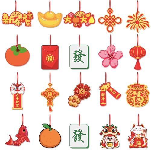 20 Stück Mini Chinesische Traditionelle Hängende Ornamente,Chinesische Neujahrsdekorationen für Frühlingsfest Dekoration,Chinesischer Frühlingsfest Anhänger Hängende für Neujahrs Haus Auto Baum Deko