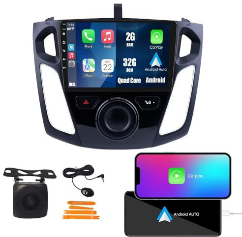 WOSTOKE Automóviles CarPlay Android Auto Navegación Estéreo GPS Radio Cámara de Marcha Atrás 9 IPS Pantalla Táctil Tabletas Pad Reproductor de Medios para Ford Focus 2011-2015 Quad Core 2G+32G