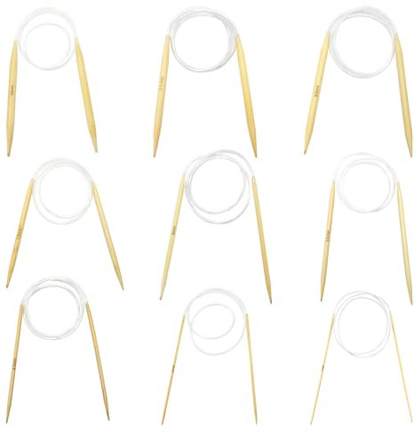 YXHZVON 9 Coppie Ferri da Maglia Circolari Bamboo 80cm, Ferri da Maglia a Doppia Punta, Set di Ferri da Maglia Circolari bambù per Principianti e Professionisti(2,5/3,5/4,5/5,5/6/7/8/9/10mm)