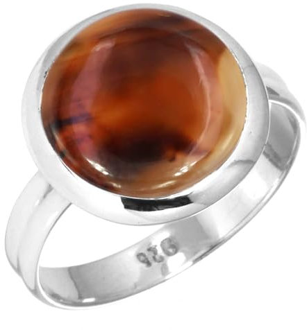 Jeweloporium Multicolor Montana Achat Silberring Größe 63 (20,1), 925 Sterling Silber Ring für Damen, echter klobiger runder Edelstein handgefertigter Schmuck