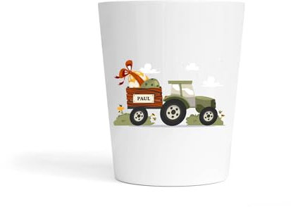 Gobelet Enfant Personnalisé – Incassable en Polymère – Motif Tracteur avec Remorque d’Œufs + Prénom – Idéal École, Bébé, Enfant, Cadeau Pâques