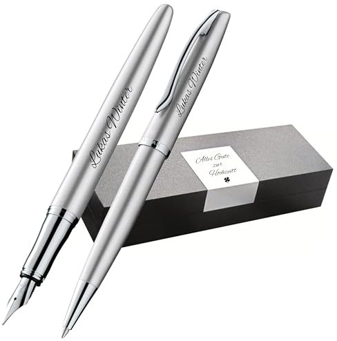 Pelikan Schreibset Jazz® Noble Elegance K/P36 Kugelschreiber und Füllhalter mit Gravur Geschenk - einzigartige Stifte mit Namen - personalisierte Geschenke (Silber)