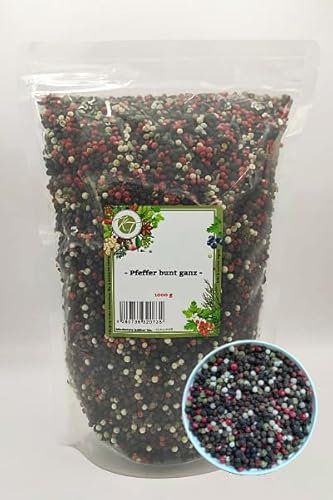 K T 1000 g / 1 Kg Pfeffer bunt ganz - Pfefferkörner - Perfekt für Mühle & Mörser