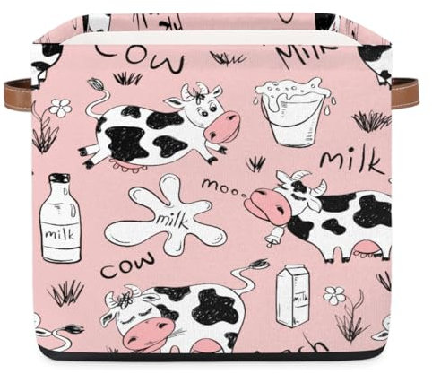 WowPrint Divertenti scatole cubiche pieghevoli per latte di mucca, carino, grande cesto portaoggetti in tessuto, organizer per la casa, per vestiti, ufficio, soggiorno