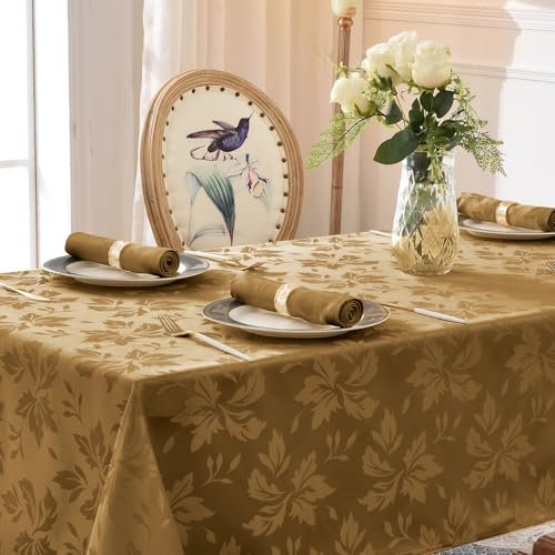 Romanstile Tischdecke Herbst Braun abwaschbar 140x240 210GSM Herbstlich Luxuriös Jacquard-Damast Muster wasserabweisend Tischtuch Table Cloth für Oktoberfest,Halloween,Party,Autumn,Garten,Outdoor
