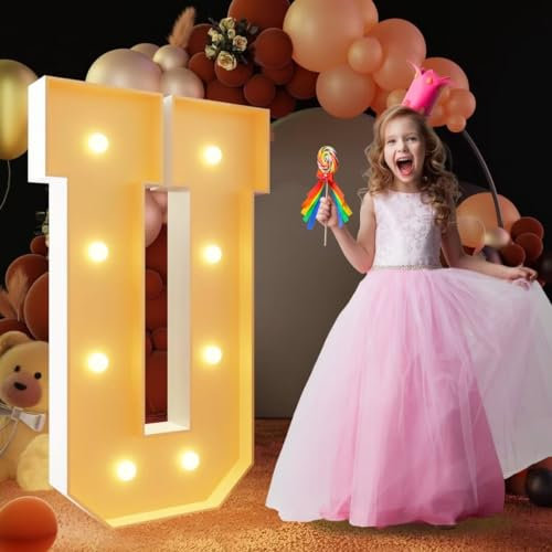 Lettre U Géante à DEL de 120 cm - Panneau Lumineux en Mosaïque pour Chapiteau, Lampes LED pour Saint-Valentin, Anniversaire, Noël, Nouvel An