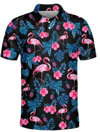 Zltegako Polo squelette de golf, polo de golf squelette amusant pour homme, polo de golf squelette d'Halloween, flamant rose, 3XL