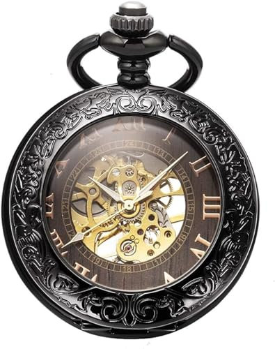 JFNHUTL Taschenuhren, Dampfzubehör, Vintage-Quarz-mechanische Taschenuhr, Taschenuhr mit Kette für Männer, Vergrößerungsdesign, Retro-mechanische analoge Uhr mit Handaufzug, Vint