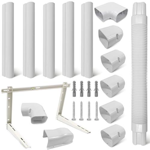 Mini Split Line Set Abdeckungs-Kit und Mini-Split-Wandhalterung, Universal Weiß lackierbar 7000-18000 BTU Mini Split-System Klimaanlagen für zentrale AC/Wärmepumpen-Systeme (Weiß, 10,2 cm x 3,0 m)