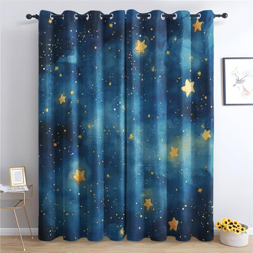 Generisch Cartoon Sterne Vorhang, Wohnzimmer Schlafzimmer Blickdichte vorhänge, Jungen Kinder Gardinen, mit Ösen Verdunkelungsvorhang, Vorhänge 2er Set, 170x200 cm