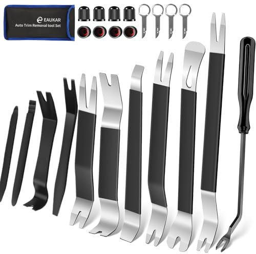 Eaukar Strumenti di rimozione Auto, 24 Kit di Smontaggio per Riparazioni Auto MetalloStrumento Rimozione del Pannello Veicolo Rimozione Cunei Trim Interno Strumento Leva Radio (Nero)