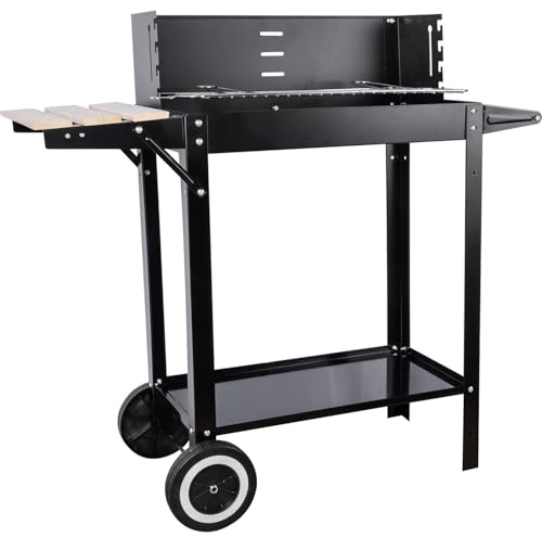gzcmxh Holzkohlegrill für den Außenbereich, quadratischer Rollwagen, Grill, Holzkohlegrill mit Push-Pull-Griff für Outdoor, Camping, BBQ (schwarz)