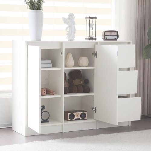 Azkoeesy Kommode mit 3 Schubladen, 120x35x90 cm, Multifunktions-Sideboard/Schuhschrank/Buffet für Flur, Esszimmer und Wohnzimmer, weiß
