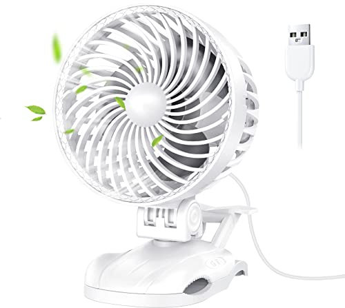 OUILA Ventilatore USB, Mini Ventilatore da Tavolo, 9 Velocità Fan con Clip, Rotazione a 360° Piccolo Fan per Camera da Letto, Casa, Ufficio, Auto, Campeggio - Bianco (USB Alimentato)