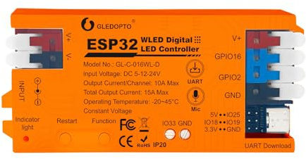 ESP32 WLED Controller LED Musica Microfono FAI DA TE Illuminazione Dinamica UART USB Type-C Download Relè Risparmio Energetico Controllo App per RGB IC Indirizzabile Digital WS2811 WS2812 SK6812