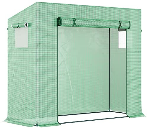 Outsunny Invernadero Pequeño Invernadero de Exterior con Ventanas y Marco de Acero Invernadero para Cultivar Tomates Plantas Flores 200x76x168 cm Verde