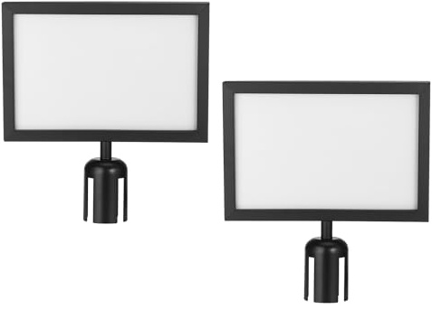 sourcing map Stanchion Sign Holder, 8.7x12.6 Inch Stanchion Top Sign Frame Horizontal Double Sided Poster Display for Crowd Control Queue Barriers Black Pack of 2