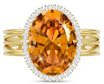 Linawe Citrin Gelb Moissanite Gold Ringe Frauen Modeschmuck Jewelry, Goldring mit Stein Damenring, Goldene Ring Verstellbar Fingerring, Statement Vintage Ringe Diamant Ring Vergoldet