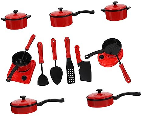 Toyvian 13-piece Boys and Girls Kitchen Toys Set Red Cooking Utensils Toy Imitation Kitchen Play Set for Boys Girls Educational Learning Toys
