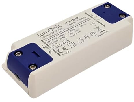 Lumonic I LED Trafo TLV-15-12 I 12V 15W I Input 220-240VAC I flimmerfrei & ultradünn I Überlastschutz I LED-Netzteil I für LED-Beleuchtung & LED-Streifen