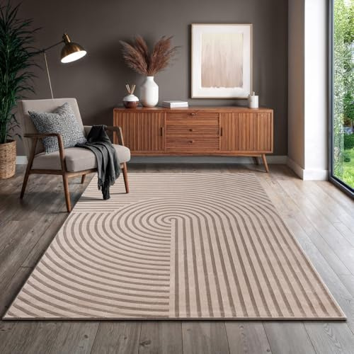 the carpet Knight Luxuriöser Wohnzimmerteppich mit Soft-Touch-Kurzflor, 3-D Effekt und Raffinierten Glanzdetails in Hoch-Tief Struktur, Braun, 140 x 200 cm