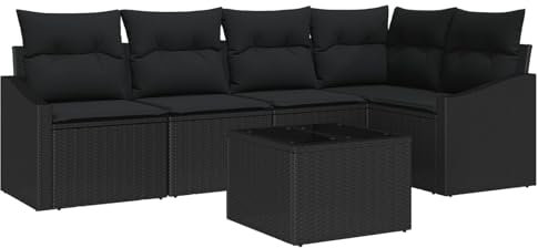 vidaXL modulares Gartensofa-Set mit Kissen Schwarz Gartenmöbel Sitzmöglichkeiten für 5 UV-beständiges Poly-Rattan Inklusive Tisch und Armsofas ideal für Patios Gärten anpassbare Menschen Loungestühle