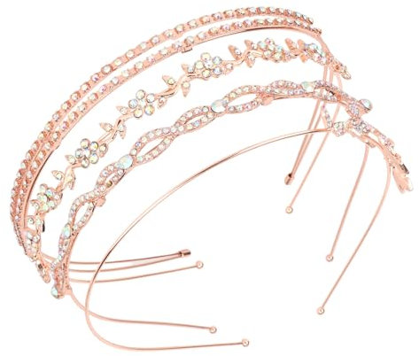 Padorul 4pcs Rose Gold Rhinestone Headbands for Women's Hair – Sparkling Crystal Butterfly & Leaf Bridal Headpieces – Elegant Wedding Party Hair Accessories