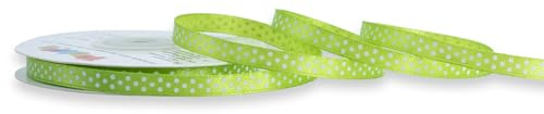 Satinband mit Punkten 6mm x 25m Rolle - FARBAUSWAHL in 6/12/25/38mm - farbecht & waschbar - Schleifenband für Hochzeit - Geschenkband zum Verpacken Dekorieren Basteln - Hellgrün Maigrün 550