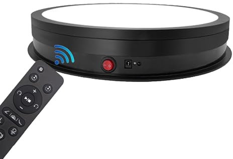 VNATWGOO Professional 360 Rotating Display Stand, Motorized Auto Spin Turntable, with 3 Color LED Light Base and Remote ControI, Adjustable Angle 50kg Heavy-Duty, for Commercial Photography,Black