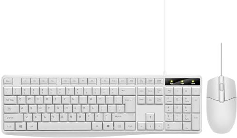 Wired Keyboard and Mouse Combo, Full-Sized Ergonomic Computer Keyboard and Optical Wired Mouse for Windows, Mac OS Desktop/Laptop/PC-White