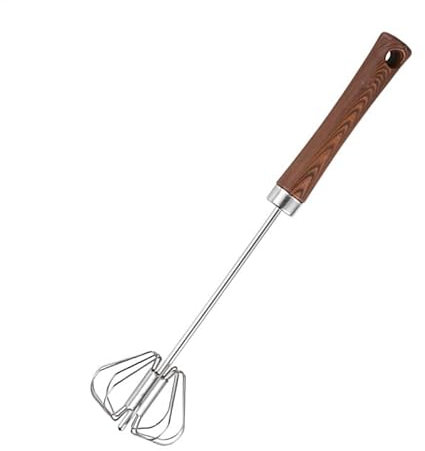 Semi-Automatic Whisk, Hand Push Blender with Wooden Handle, 2.83x12.01 inches Stainless Steel Head, Rotating Eggbeater Tool, Multi-Use for Frothing, Mixing, Whisking Eggs and Cream