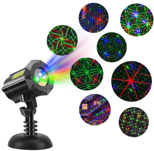 Lunhoo Christmas Projector Lights, 8 Festive Patterns Outdoor Garden Lights, Remote Control, and Security Lock, Perfect for Gardens, Yards, and Home