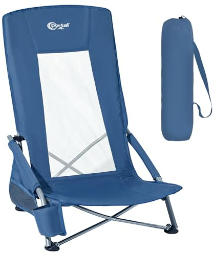 Portal Strandstuhl klappbar mit Hochlehner Campingstuhl faltbar 150KG | Faltstuhl tragbar mit Tragetasche Getränkhalter für Strand Garten Wandern