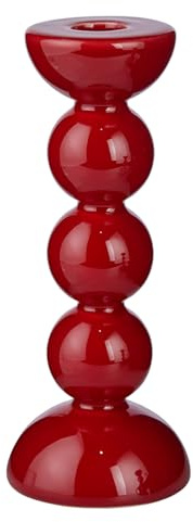 BUTLERS Kerzenhalter Steingut - HOLY Moly - Bubble-Design | Farbe Rot - ø7 x H19 cm - Kerzenständer für Wohnzimmer & Esszimmer - Stabkerzenhalter zur Tischdeko