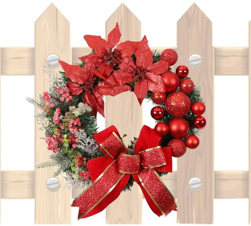 Girlande, Weihnachtskranz, for die Haustür | Künstliche Tannennadel-Winterkränze | Zoll rote Schleife, Winterkränze mit Fliege, Dekor