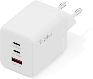 DIGITUS USB-C Ladegerät GaN II – 100W – 2X USB-C, 1x Typ-A – 3 Ports | Schnellladegerät kompatibel mit Laptop, MacBook Pro/Air/Neo, iPad, iPhone, Samsung Galaxy, Pixel, Steam Deck